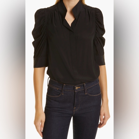 FRAME Woman’s Gillian Puff Sleeve Silk Blouse. Size L. 100% silk - Picture 3 of 16